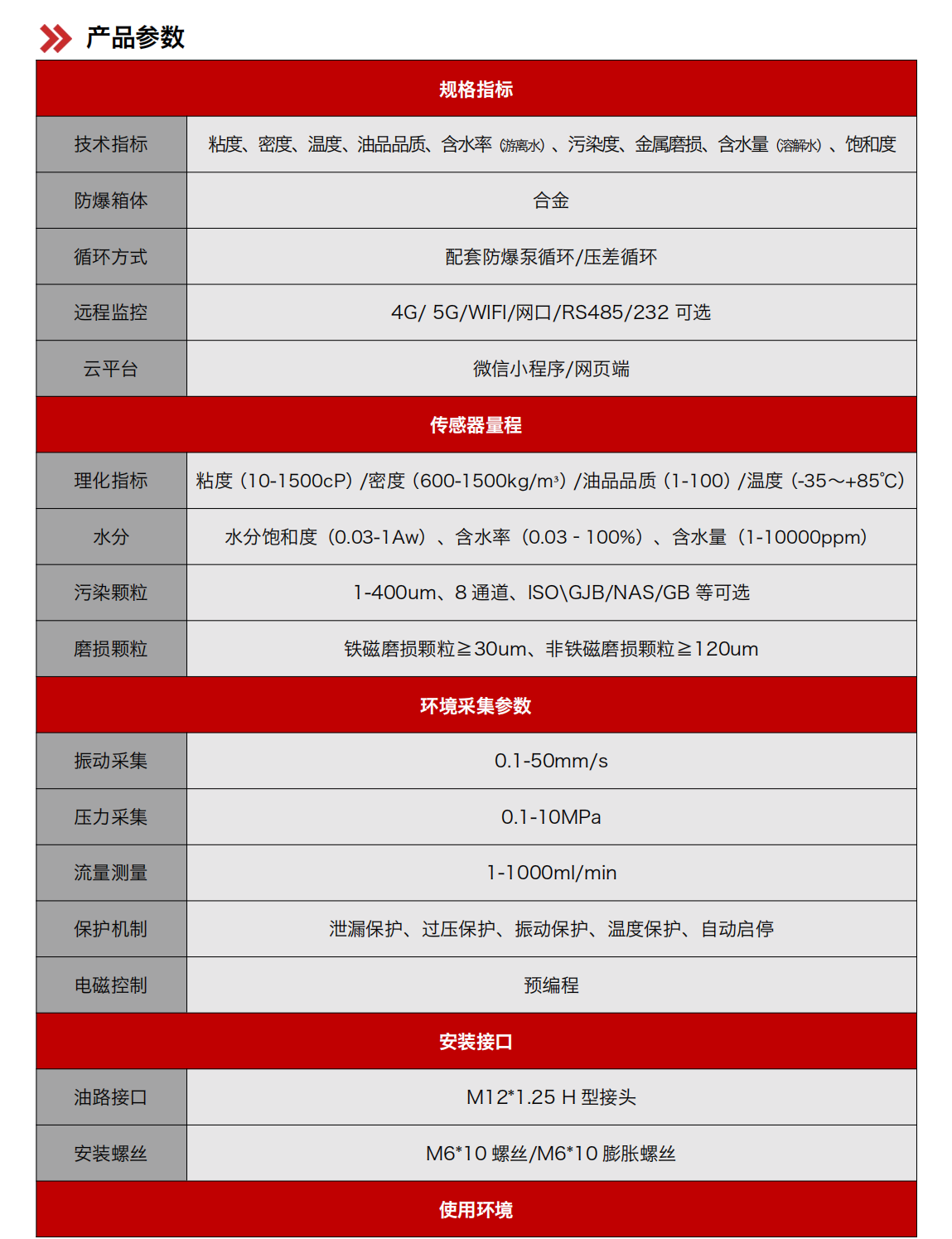 礦用本安型油液在線監(jiān)測系統(tǒng) YJY12 產品參數