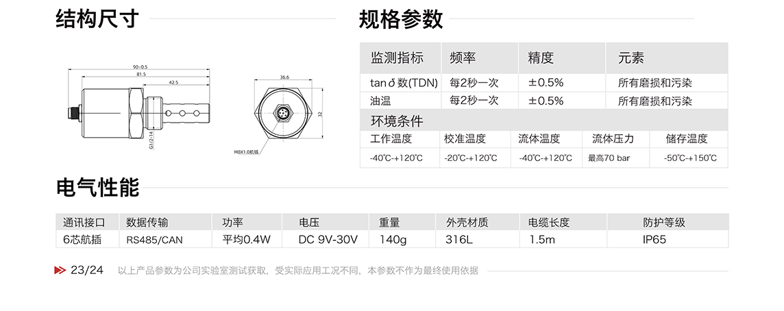 ITD-3 系列油液正切損耗角傳感器 結(jié)構(gòu)尺寸及電氣性能